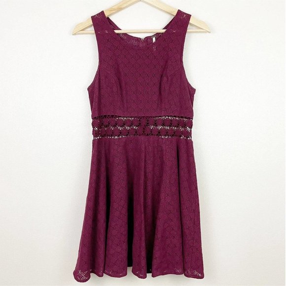 Free People Maroon Lace Skater Dress - Picture 1 of 5